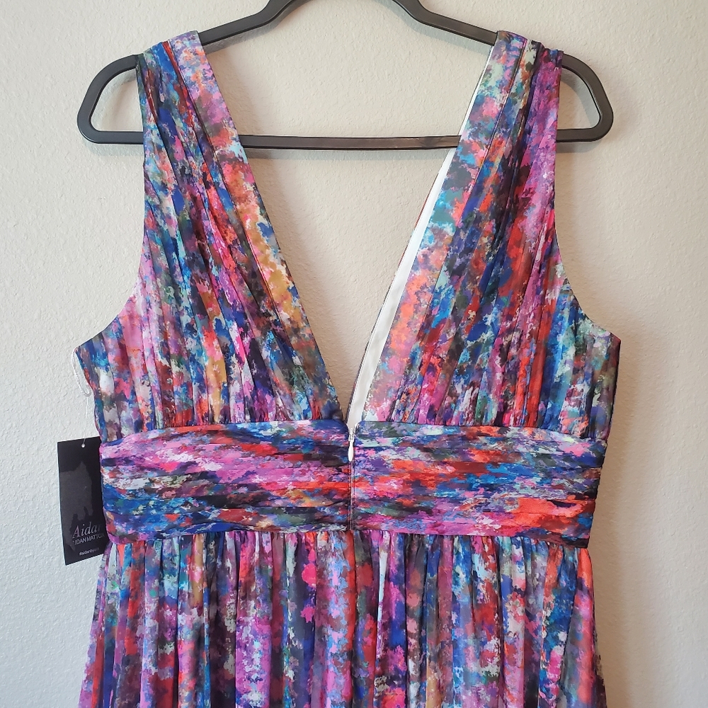 Aidan by Aidan Mattox Multicolor Floral Maxi Dress - Purple, Pink, Blue - Picture 7 of 10